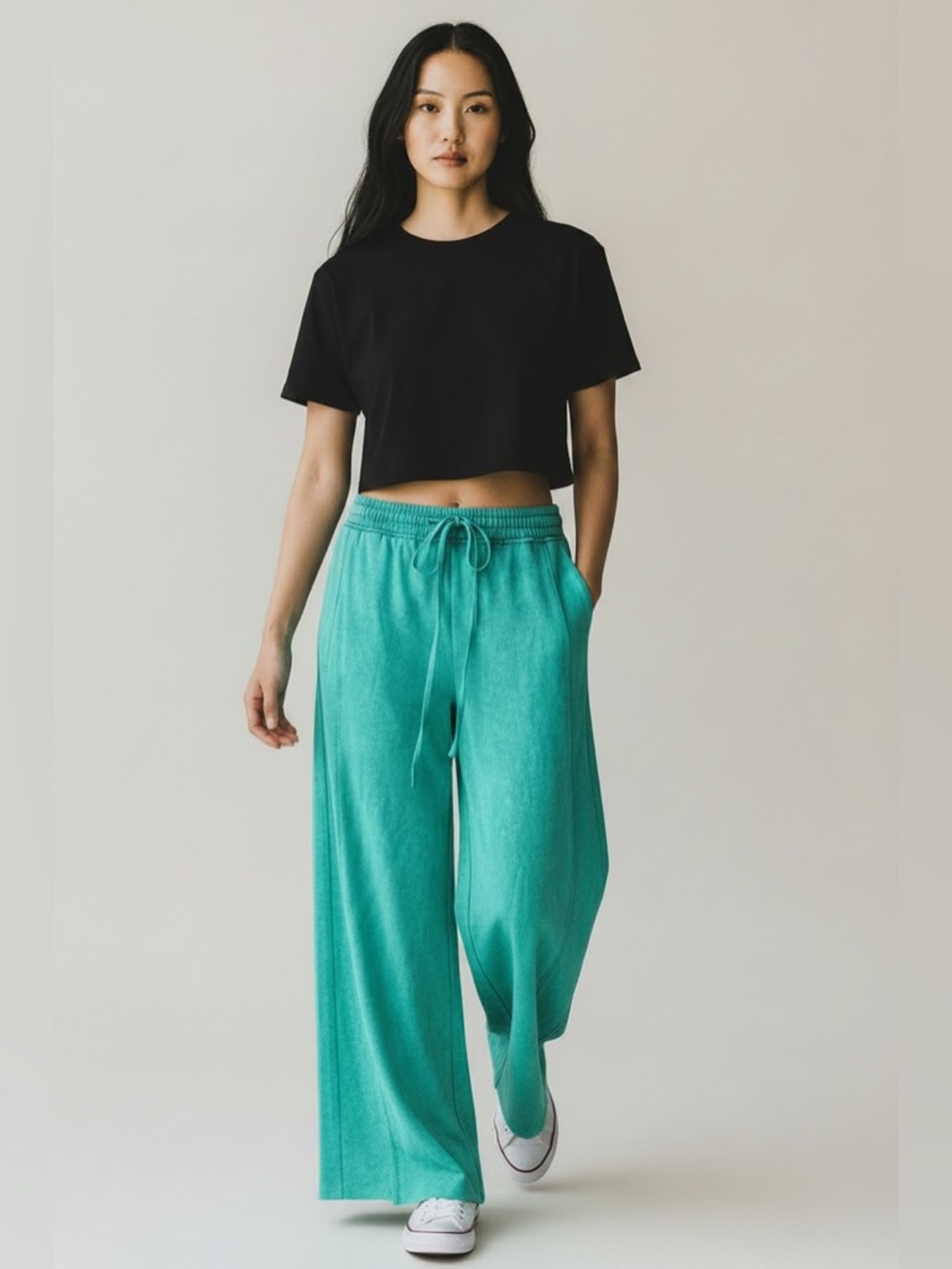 1157. Mineral wash wide leg lounge pant in teal
